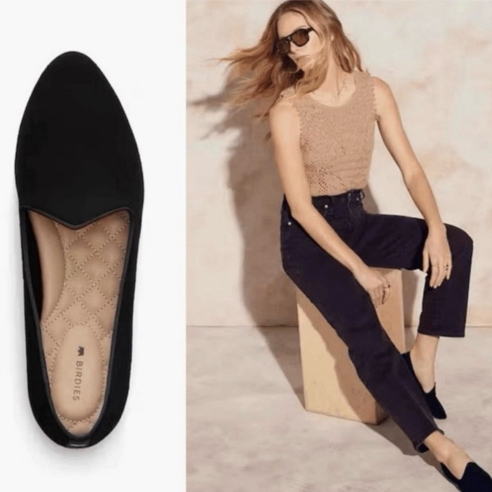 Birdies The Heron Black Suede Pointed Toe Flats Size 7